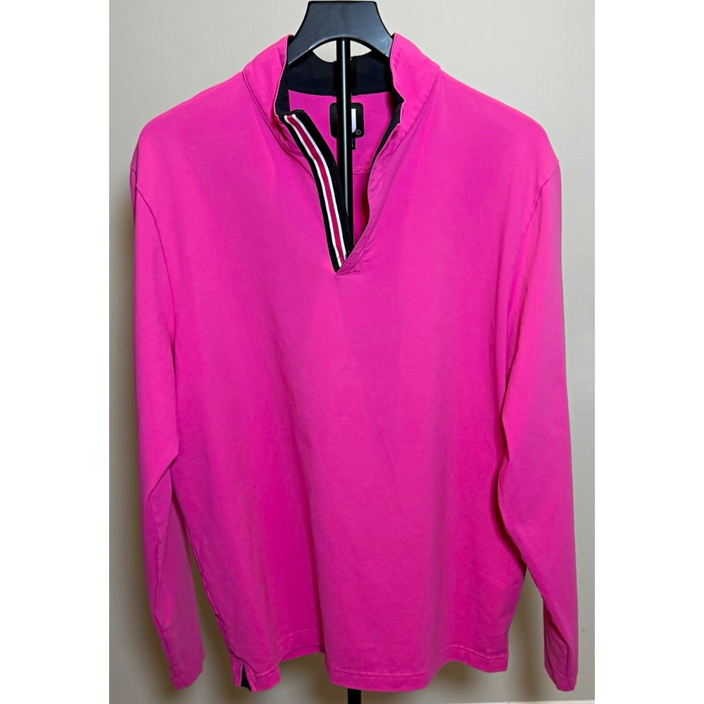 FootJoy Men's Golf Polo Shirt L Pink Long Sleeve 1/4 Zip Stretch Logo Perfect!